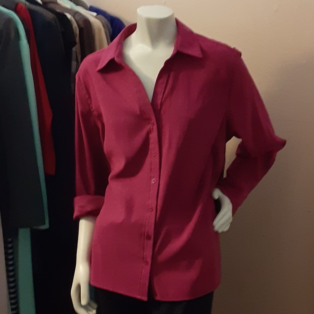 Basic Editions Raspberry Microsuede Blouse…